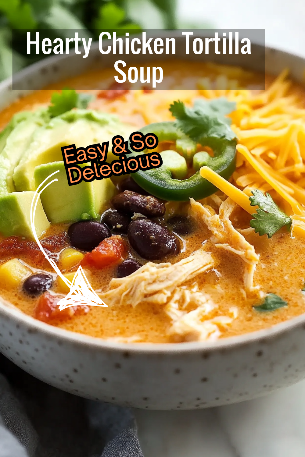 With shredded chicken, beans, and creamy broth, this Chicken Tortilla Soup will keep you full and satisfied. Perfect for cold weather days!