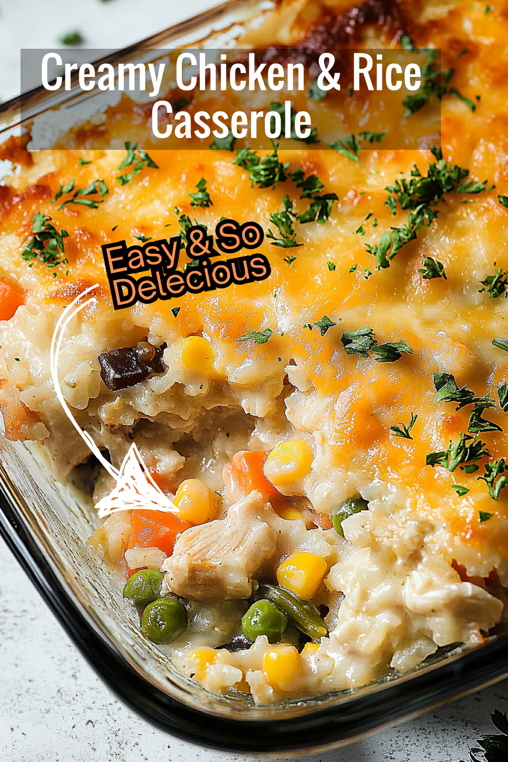 This Creamy Rotisserie Chicken and Rice Casserole is the ultimate comfort food. Packed with veggies, chicken, and a perfect layer of cheese on top!